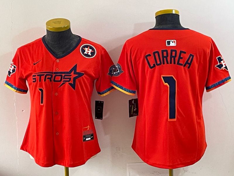 Youth 2025 Houston Astros #1 Correa Orange Four generations Joint Name Nike MLB Jersey style 01->philadelphia eagles->NFL Jersey